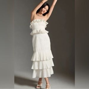 Anthropologie Strapless Tiered Ruffled Dress
